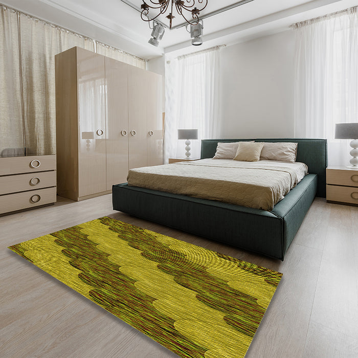 Patterned Dark Bronze Brown Rug in a Bedroom, pat3568yw