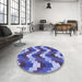 Round Patterned Deep Periwinkle Purple Rug in a Office, pat3569blu