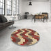 Round Patterned Brown Sand Brown Rug in a Office, pat3569brn