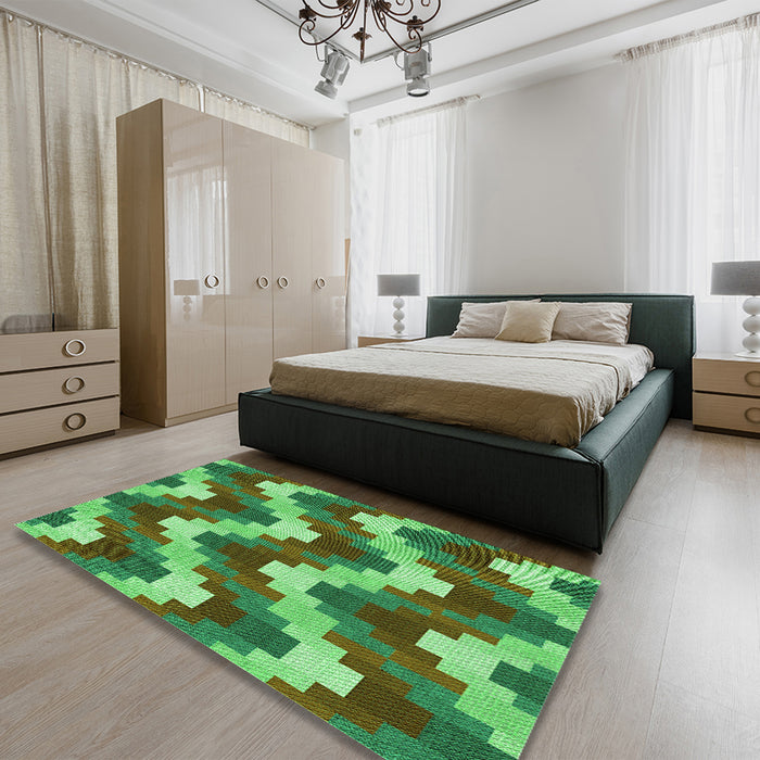 Patterned Seaweed Green Rug in a Bedroom, pat3569grn