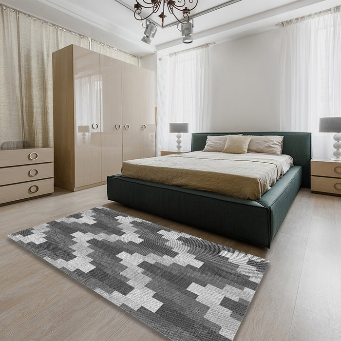 Patterned Dark Gray Rug in a Bedroom, pat3569gry