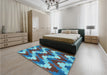 Patterned Bright Turquoise Blue Rug in a Bedroom, pat3569lblu