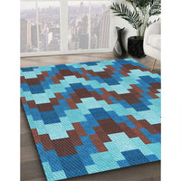 Patterned Bright Turquoise Blue Rug, pat3569lblu