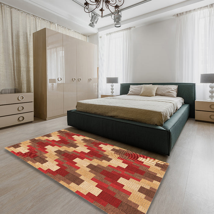 Patterned Orange Rug in a Bedroom, pat3569org