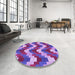 Round Patterned Dark Magenta Purple Rug in a Office, pat3569pur