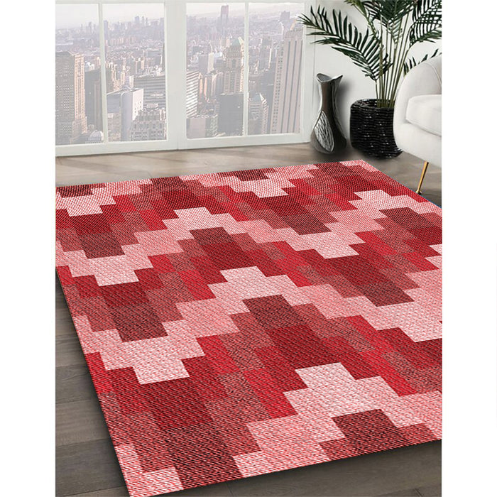Patterned Red Rug in Family Room, pat3569rd