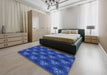 Machine Washable Transitional Cobalt Blue Rug in a Bedroom, wshpat356