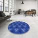 Round Machine Washable Transitional Cobalt Blue Rug in a Office, wshpat356