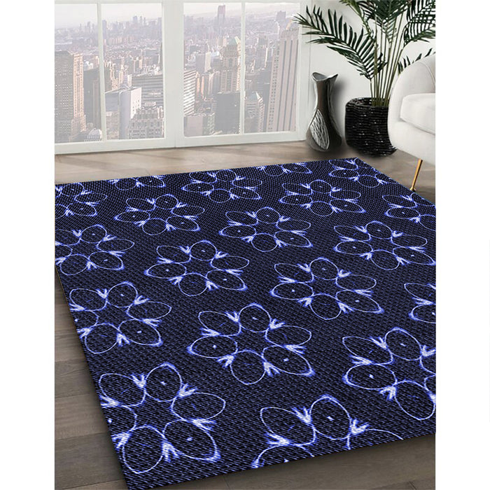Patterned Deep Periwinkle Purple Rug in Family Room, pat357blu
