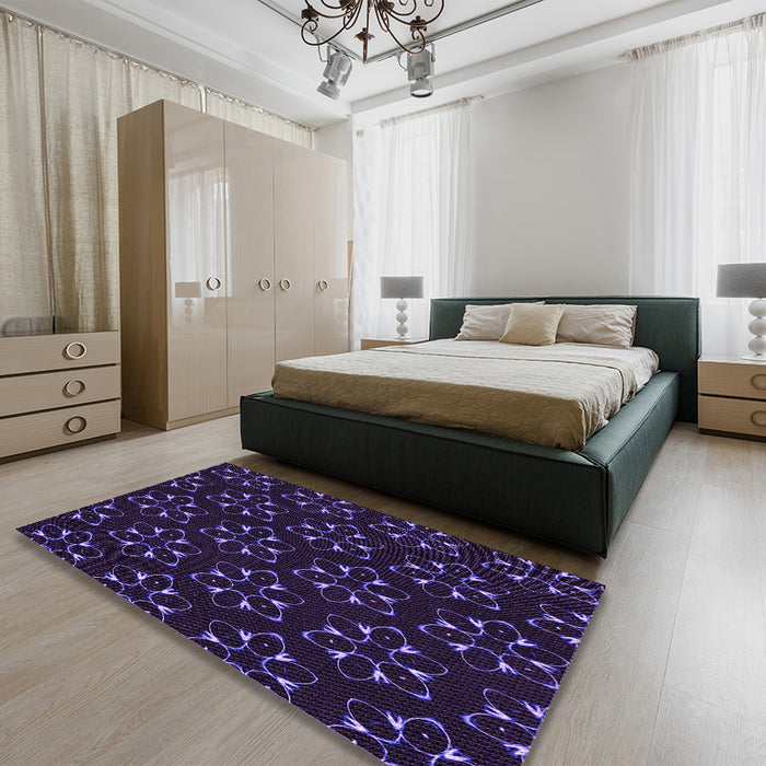 Patterned Deep Purple Rug in a Bedroom, pat357pur