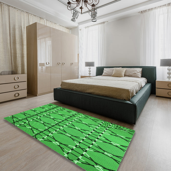 Patterned Green Rug in a Bedroom, pat3570grn