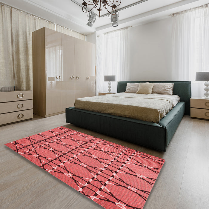 Round Machine Washable Transitional Red Rug in a Office, wshpat3570rd
