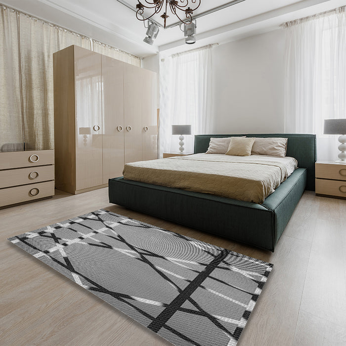 Round Machine Washable Transitional Grey Gray Rug in a Office, wshpat3571gry