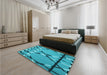 Patterned Dark Cyan Green Rug in a Bedroom, pat3571lblu