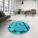 Round Patterned Dark Cyan Green Rug in a Office, pat3571lblu