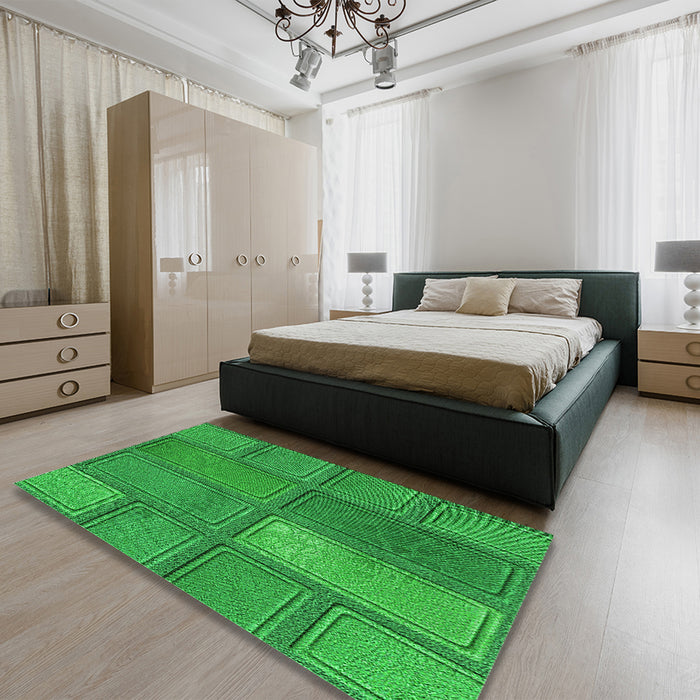 Patterned Green Rug in a Bedroom, pat3572grn