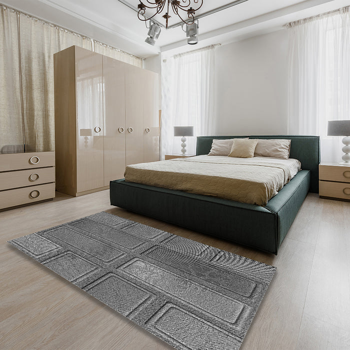 Patterned Gray Rug in a Bedroom, pat3572gry