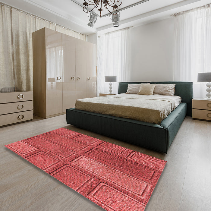 Patterned Red Rug in a Bedroom, pat3572rd