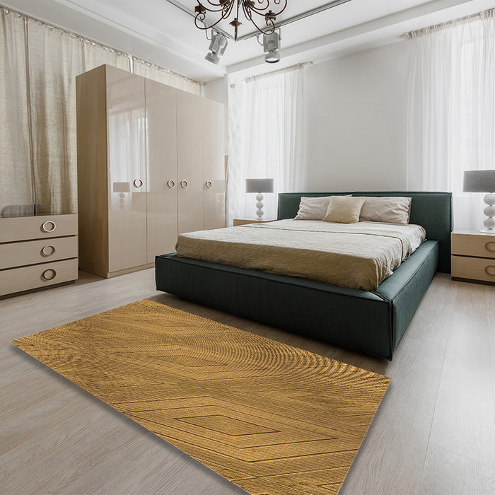 Patterned Dark Bisque Brown Rug in a Bedroom, pat3574org