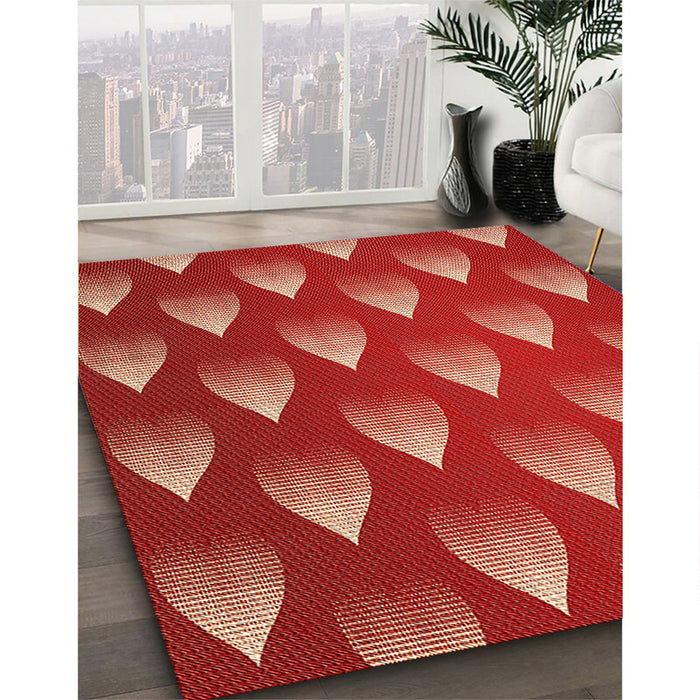 Patterned Red Rug in Family Room, pat3576org