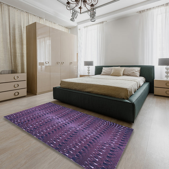 Patterned Plum Purple Rug in a Bedroom, pat3577blu