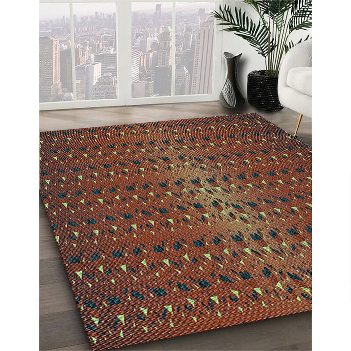 Patterned Sienna Brown Rug in Family Room, pat3577lblu