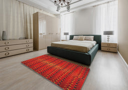 Patterned Red Novelty Rug in a Bedroom, pat3577