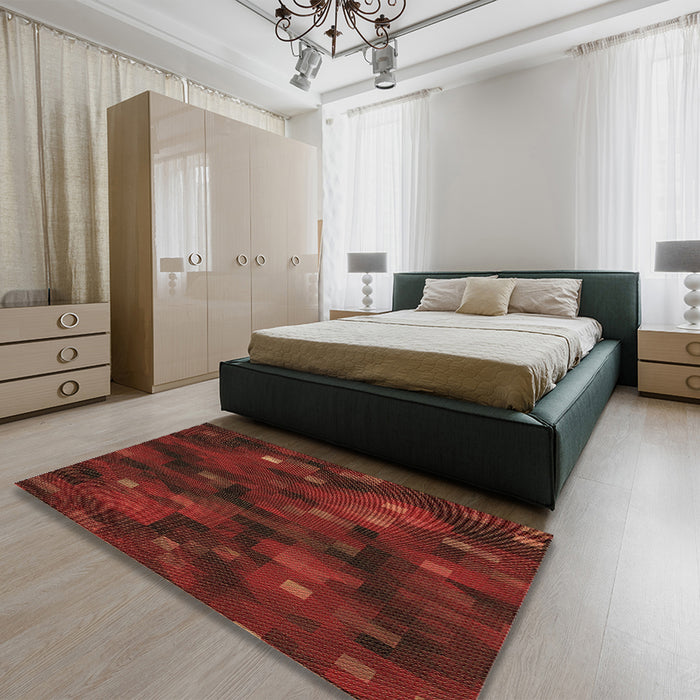 Patterned Dark Red Rug in a Bedroom, pat3578brn