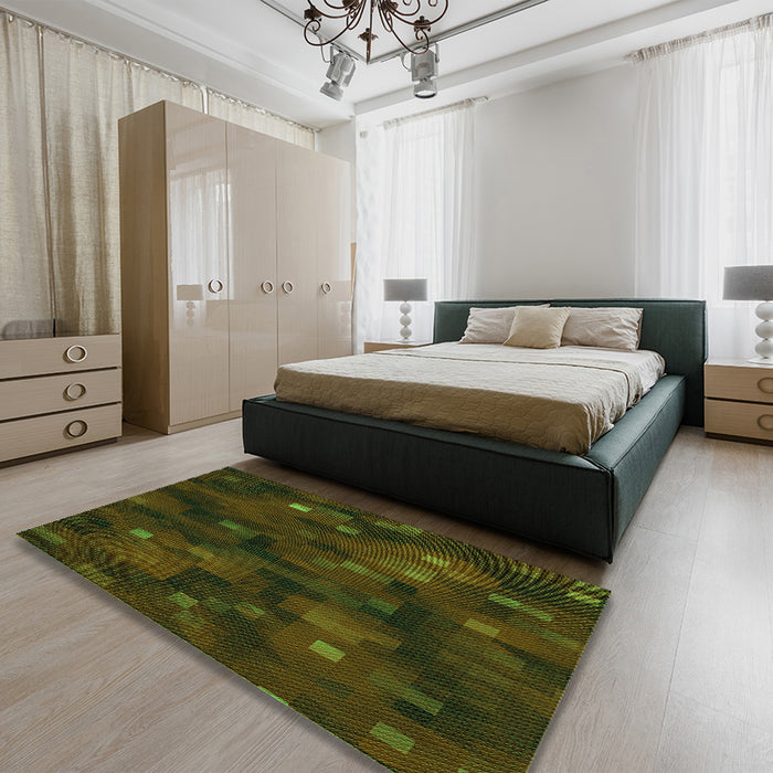 Patterned Black Brown Rug in a Bedroom, pat3578grn