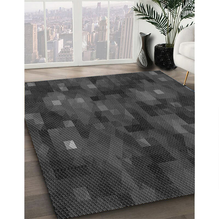 Patterned Charcoal Black Rug in Family Room, pat3578gry