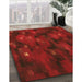 Patterned Tomato Red Rug in Family Room, pat3578org