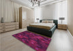 Patterned Medium Violet Red Pink Rug in a Bedroom, pat3578pur