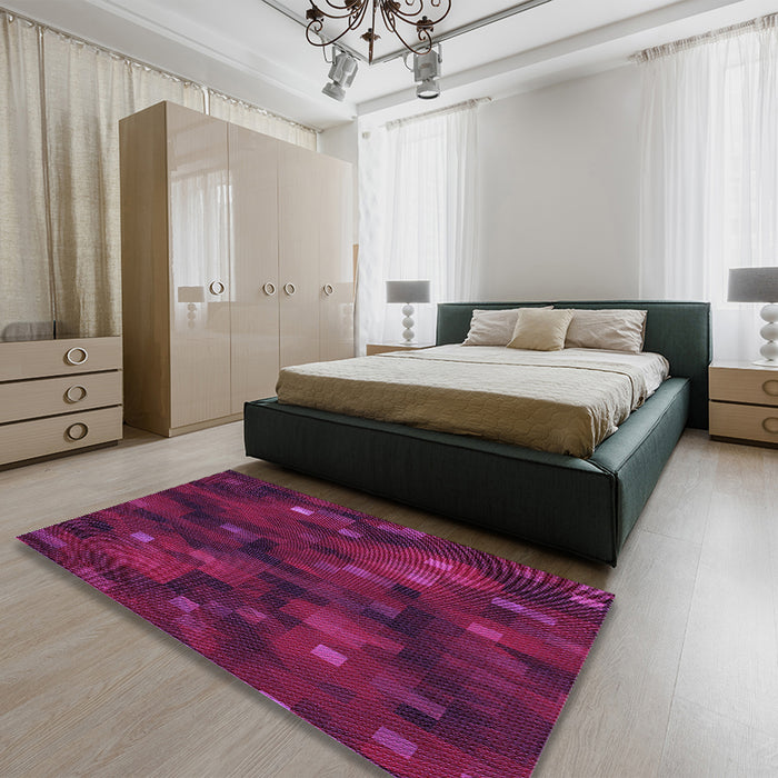 Patterned Medium Violet Red Pink Rug in a Bedroom, pat3578pur