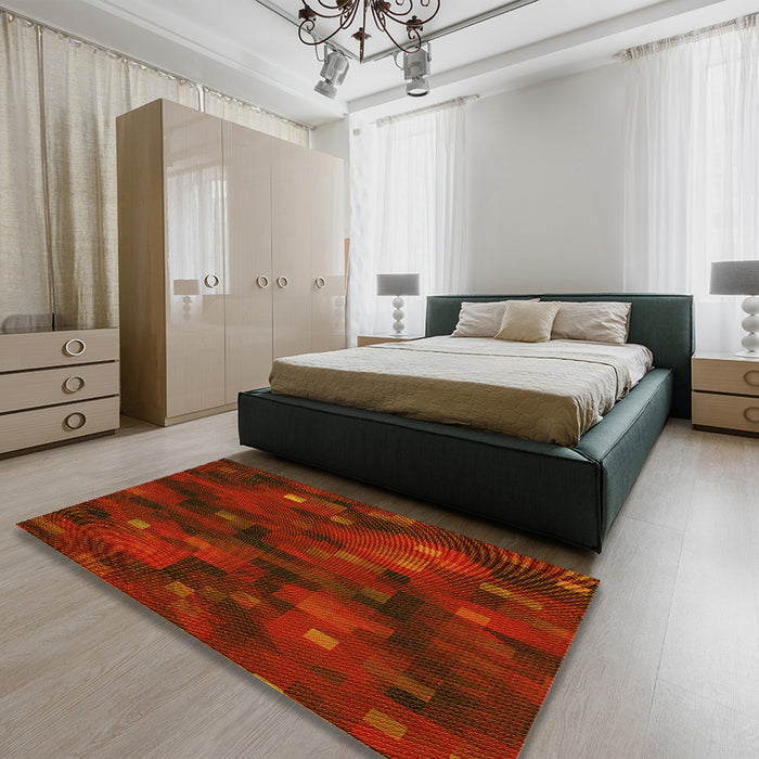 Patterned Mahogany Brown Rug in a Bedroom, pat3578yw