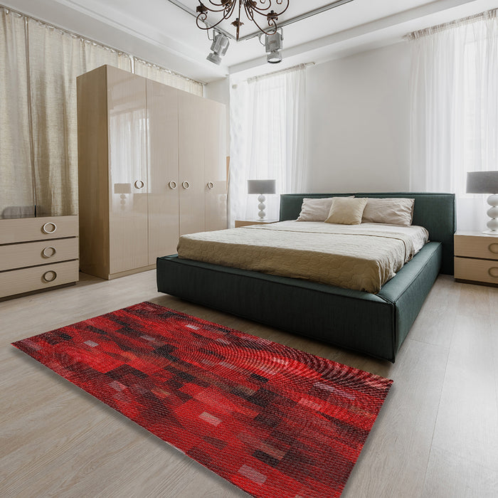 Patterned Red Novelty Rug in a Bedroom, pat3578