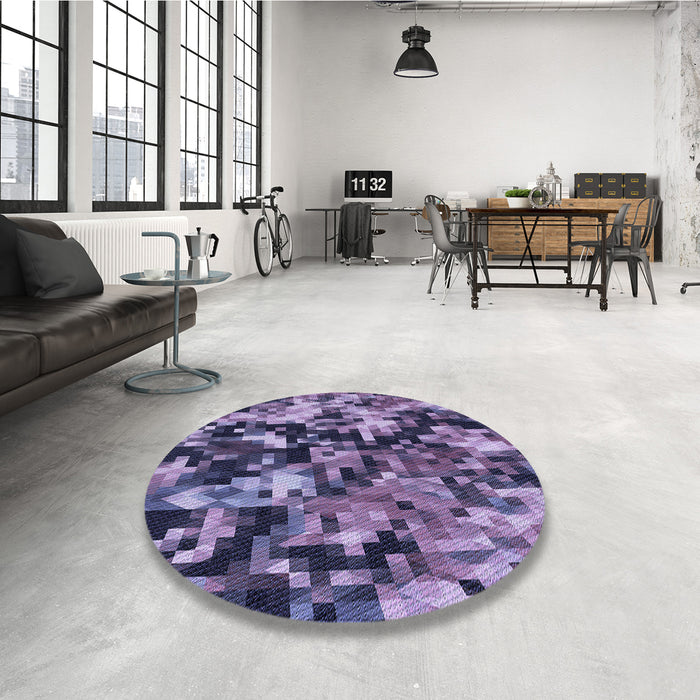 Round Patterned Purple Mimosa Purple Rug in a Office, pat3579blu