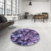 Round Patterned Purple Mimosa Purple Rug in a Office, pat3579blu