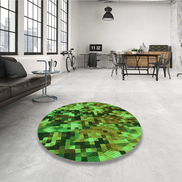 Round Patterned Dark Forest Green Rug in a Office, pat3579grn