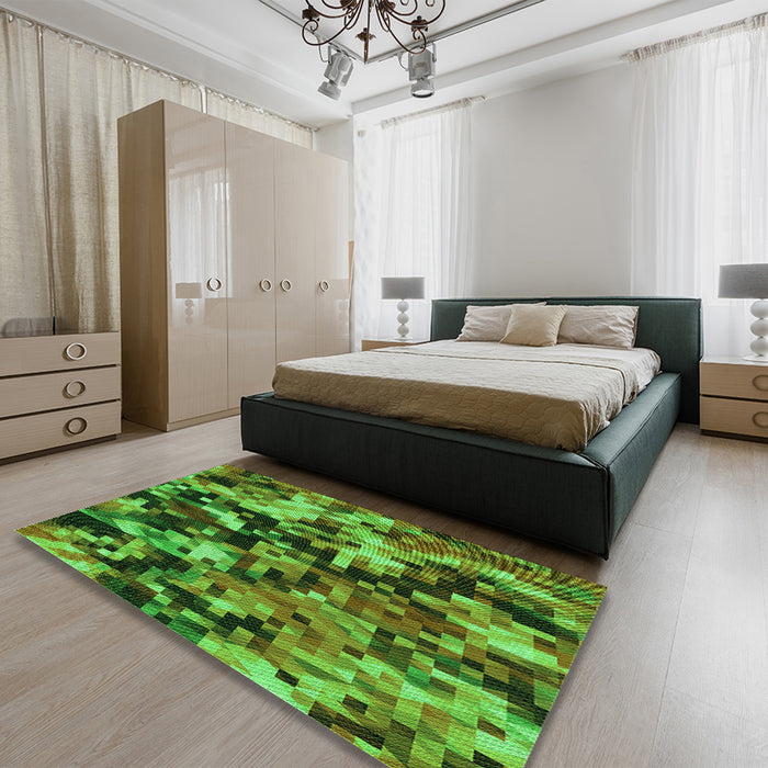 Patterned Dark Forest Green Rug in a Bedroom, pat3579grn