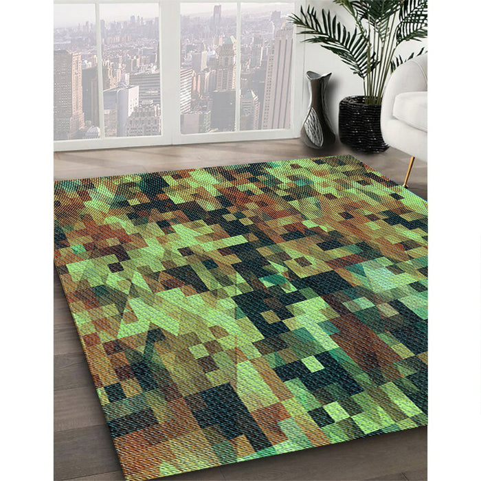 Patterned Green Rug in Family Room, pat3579lblu