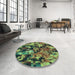 Round Patterned Green Rug in a Office, pat3579lblu