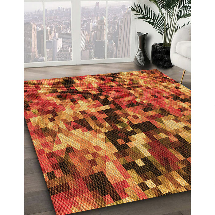 Patterned Neon Orange Rug in Family Room, pat3579org