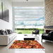 Square Patterned Neon Orange Rug in a Living Room, pat3579org