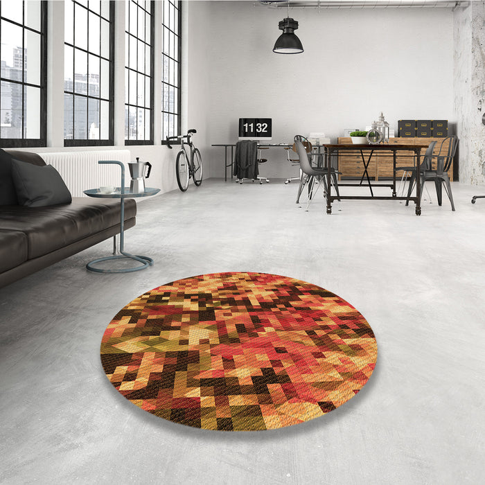 Round Patterned Neon Orange Rug in a Office, pat3579org