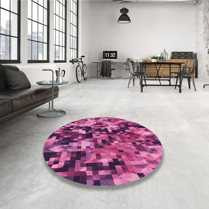 Round Patterned Neon Pink Rug in a Office, pat3579pur