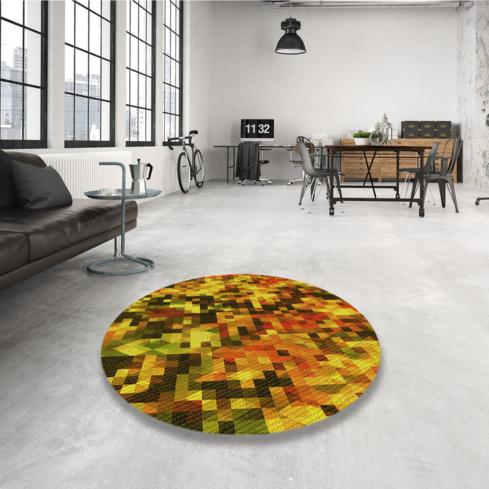 Round Patterned Yellow Rug in a Office, pat3579yw