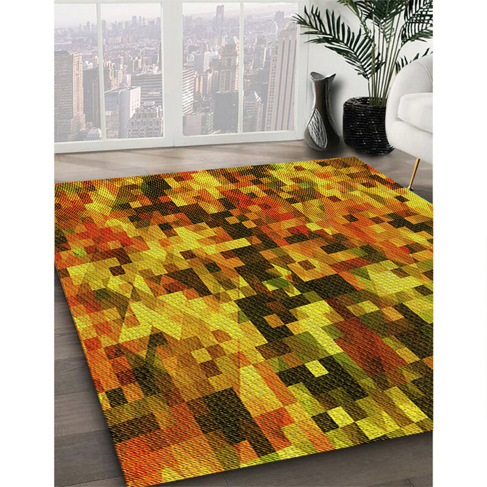 Patterned Yellow Rug in Family Room, pat3579yw