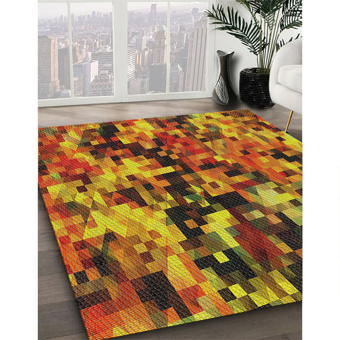 Patterned Saffron Red Novelty Rug in Family Room, pat3579
