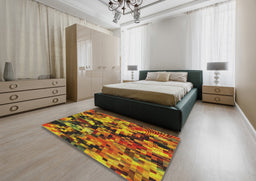 Patterned Saffron Red Novelty Rug in a Bedroom, pat3579