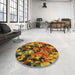 Round Machine Washable Transitional Saffron Red Rug in a Office, wshpat3579